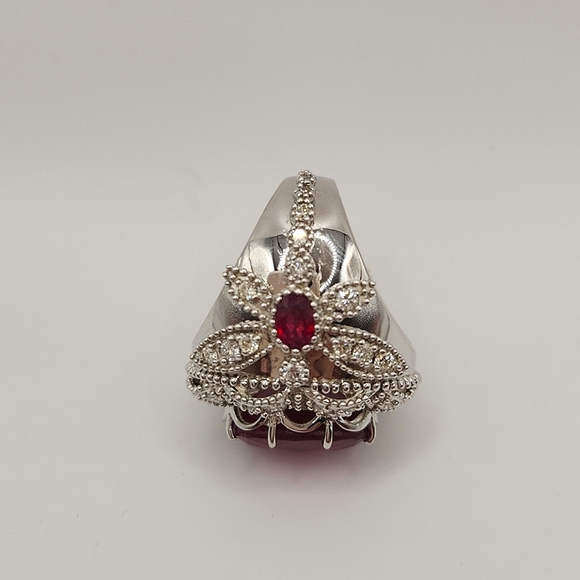 18ct Deep Red Natural Ruby, 2ctw Diamond 14k White Gold Cocktal Ring. - Picture 5 of 11